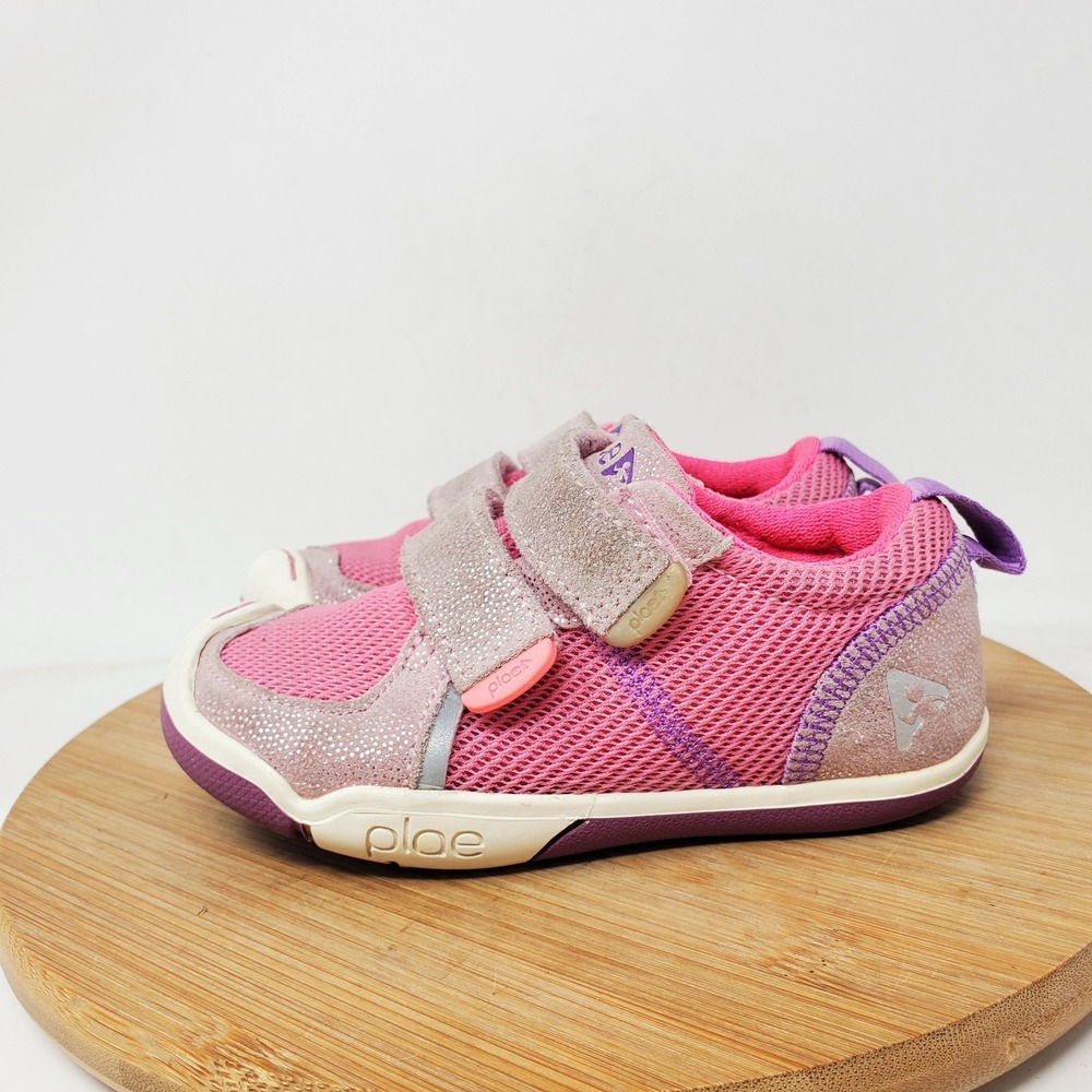 Plae TY Shoes Kids 8.5 Pink Grey Little Boys Girls Straps Play Sneaker